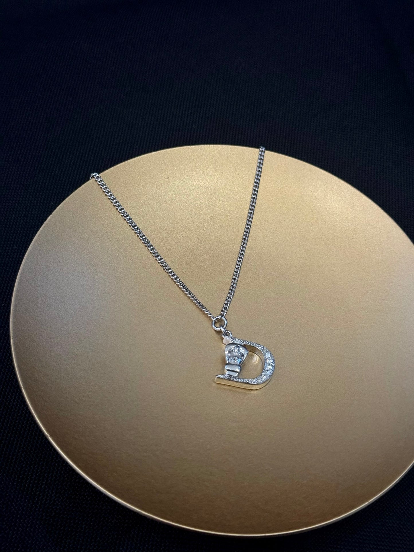 Vintage Dior Crystal “D” Logo Pendant Necklace