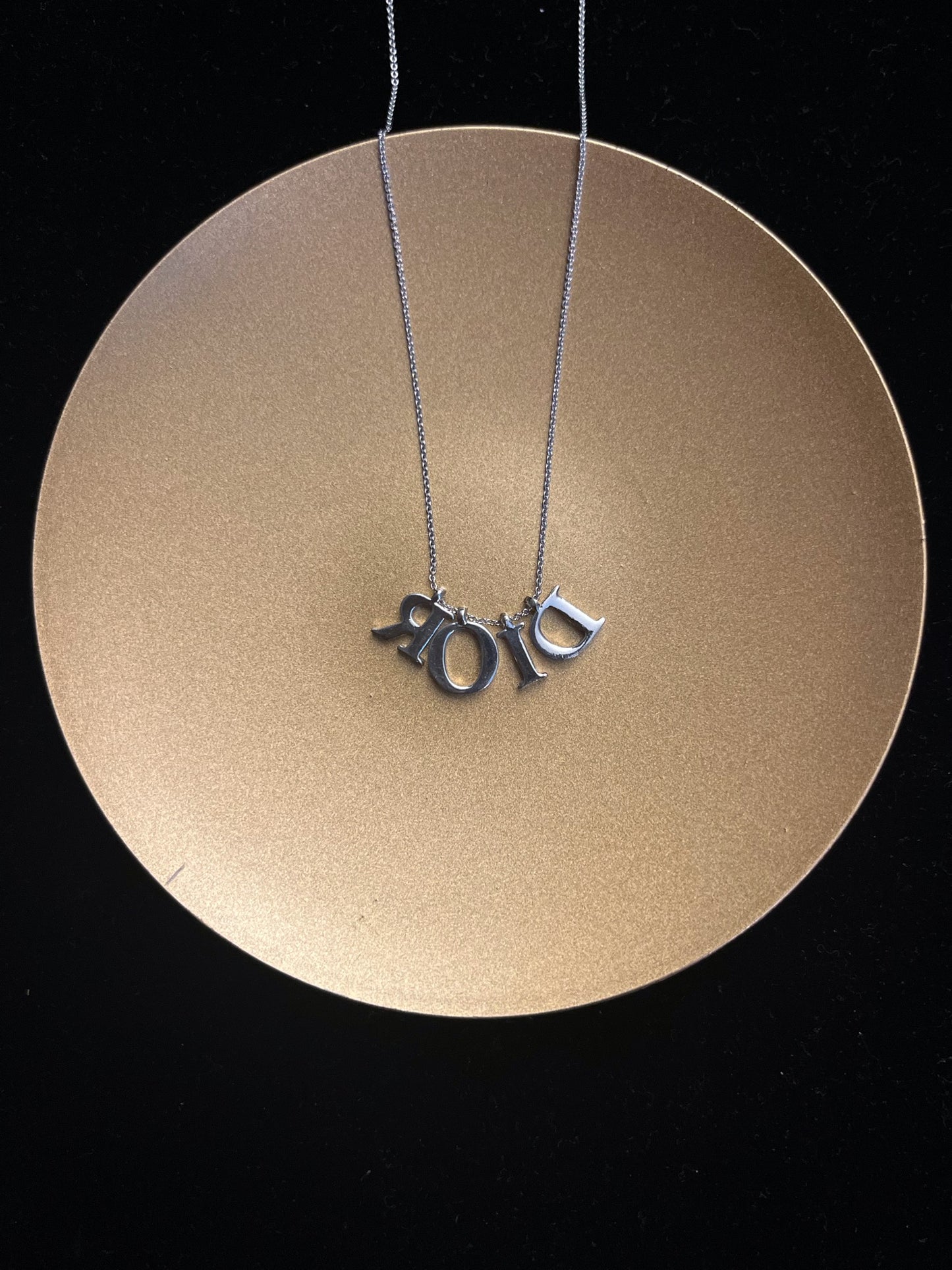 Vintage Dior Silver Logo Letter Pendant Necklace