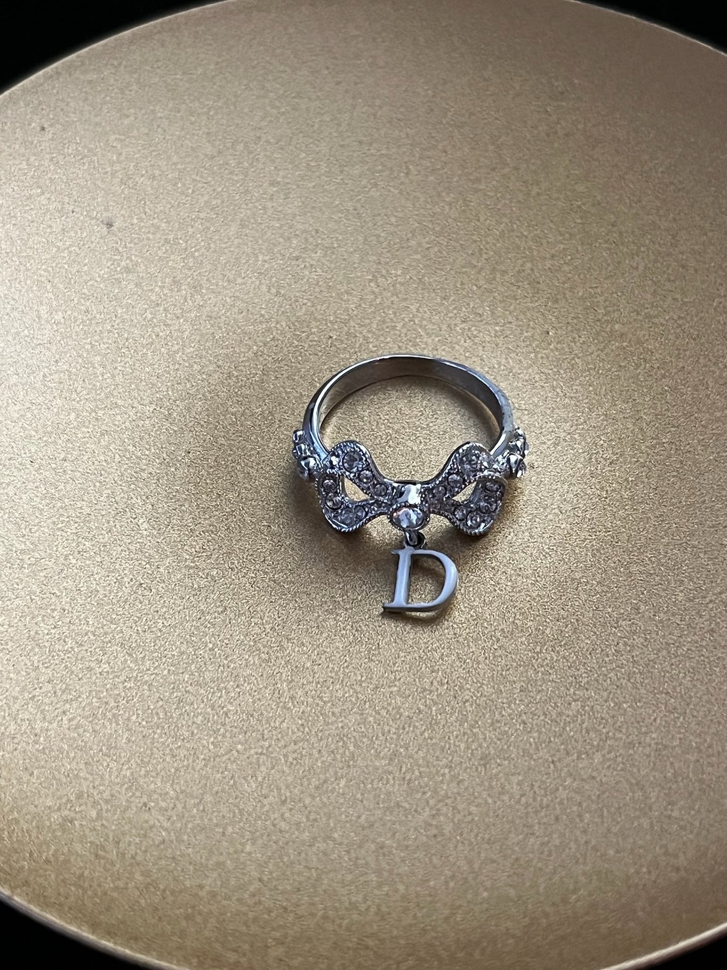 Dior 2000s Crystal Bow D-Logo Ring