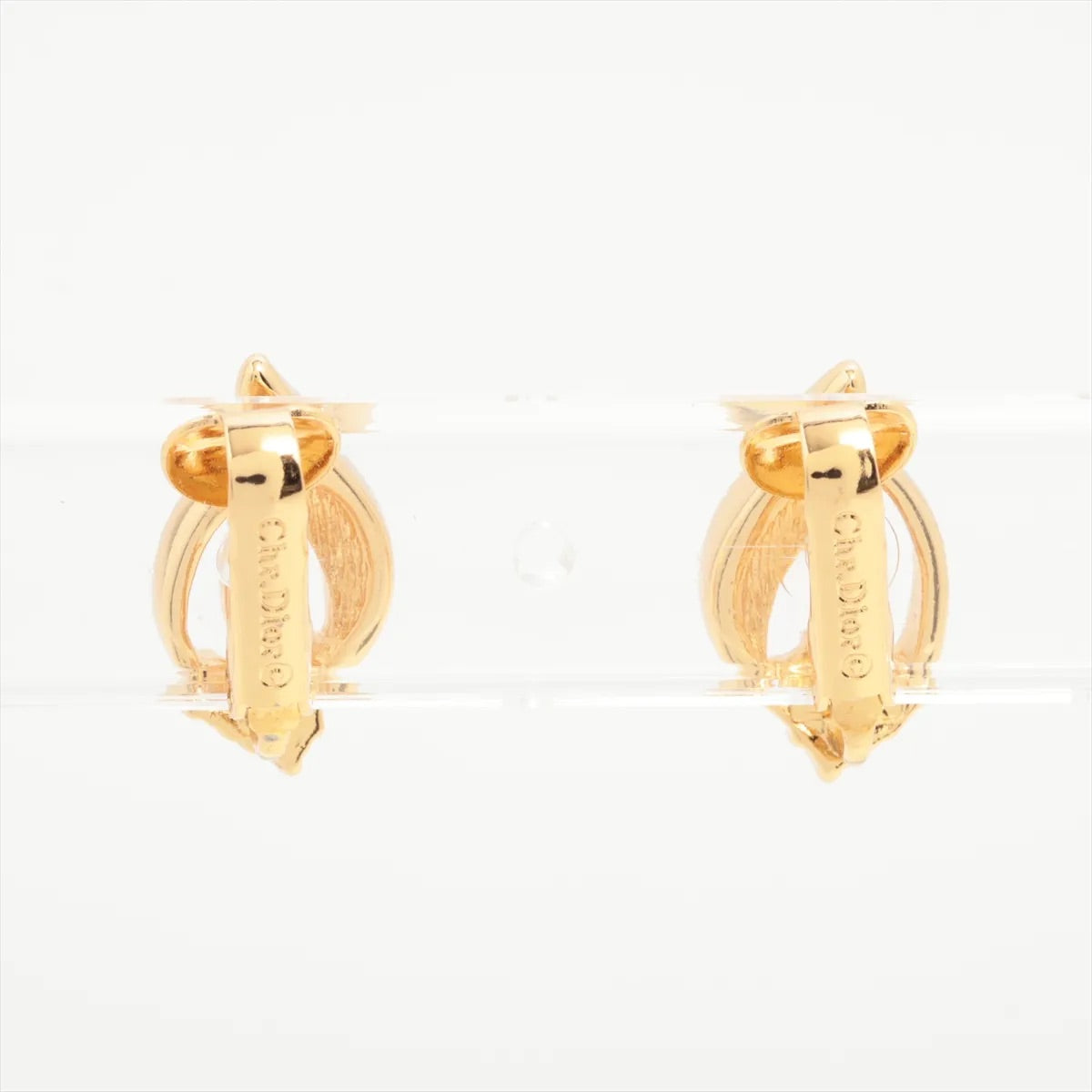 Vintage Dior Gold Leaf Crystal Double Hoop Ear Clips