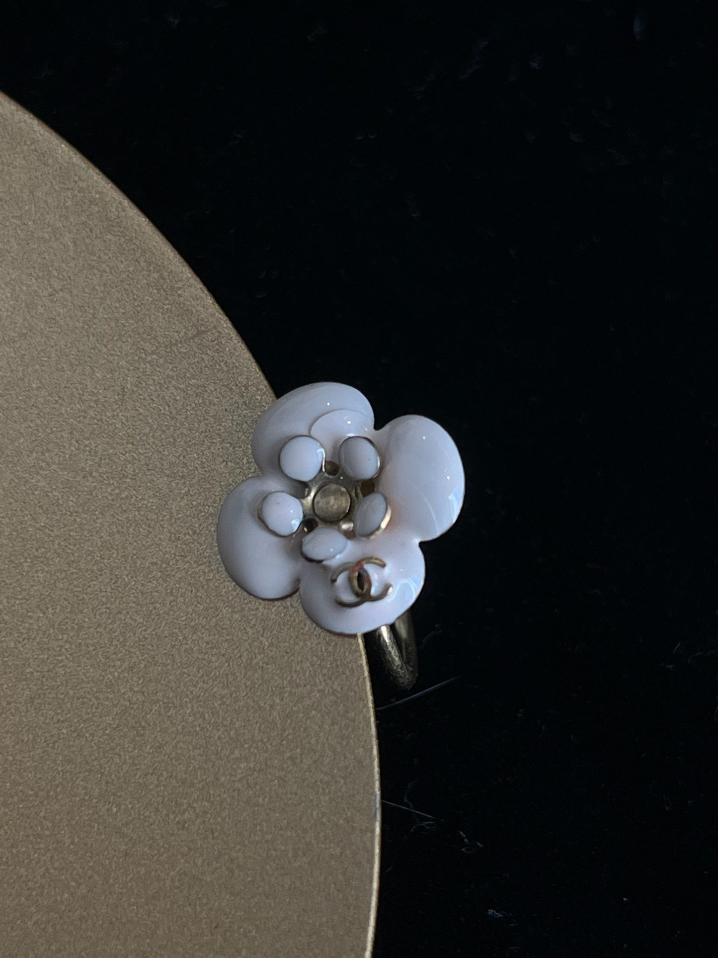 Vintage Chanel Cream Enamel Camellia Flower Ring