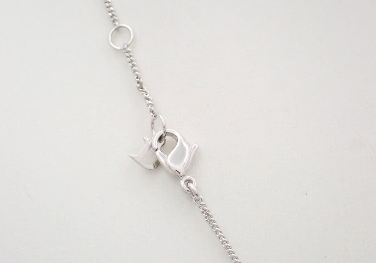 Dior Pink Crystal CD Logo Drop Necklace – Silver Tone