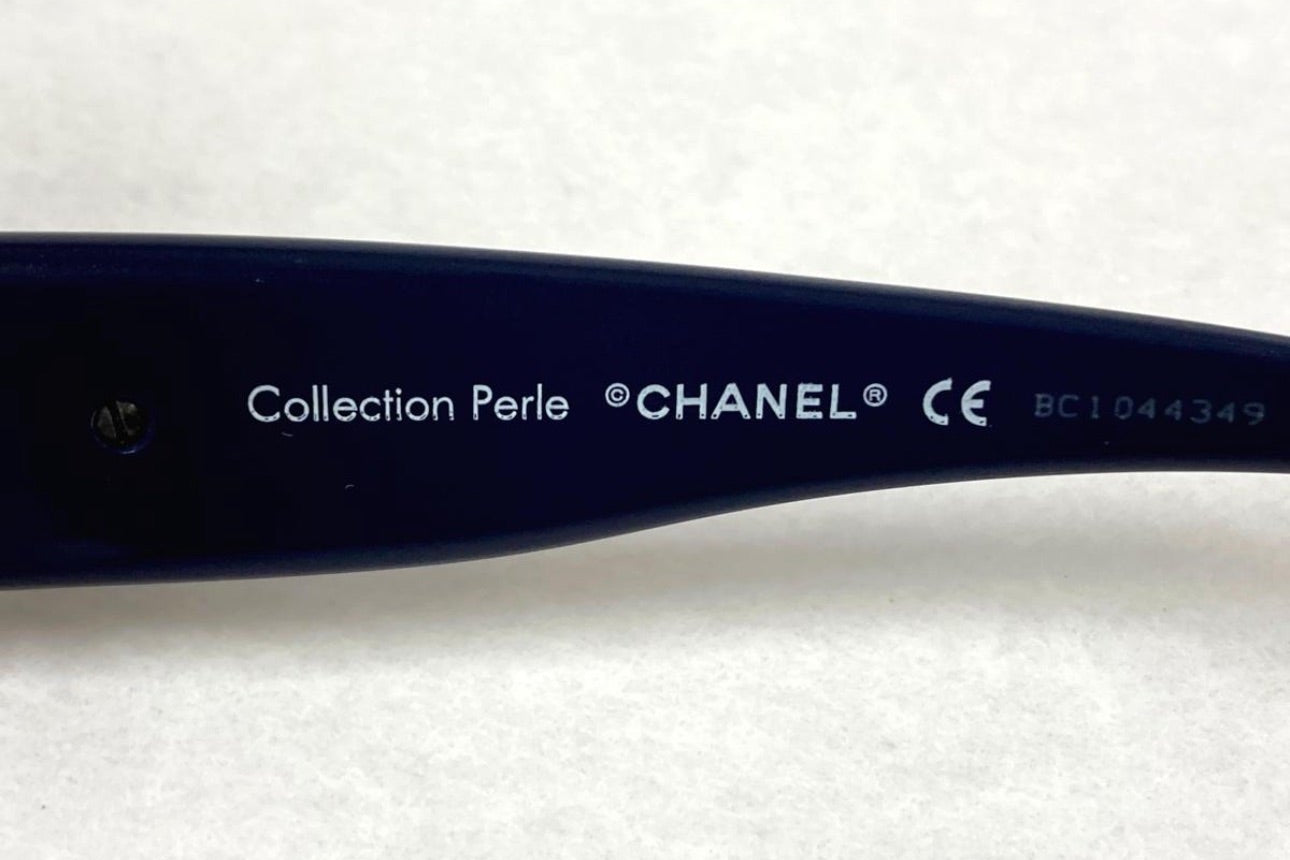Chanel Vintage Black Slim Frame Glasses with Triple Pearl Detail