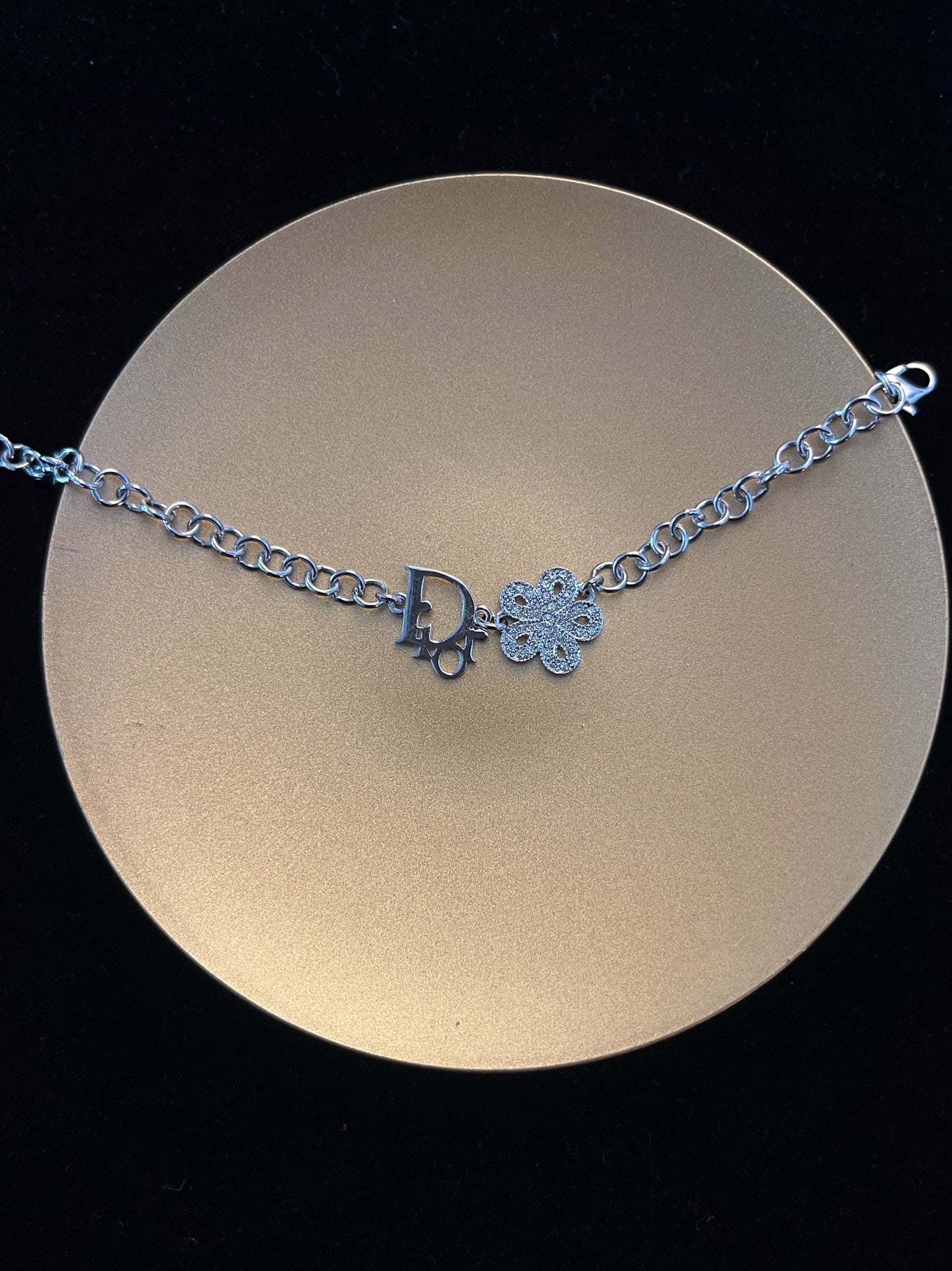 Vintage Dior Flower Logo Charm Bracelet – Silver Tone