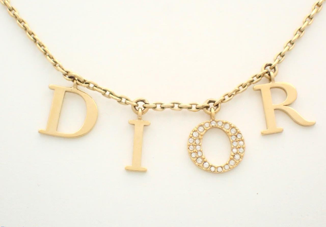 Dior Gold Crystal Logo Letter Necklace