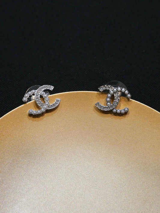 Chanel 2025 Interlocking Pearl & Crystal CC Stud Earrings