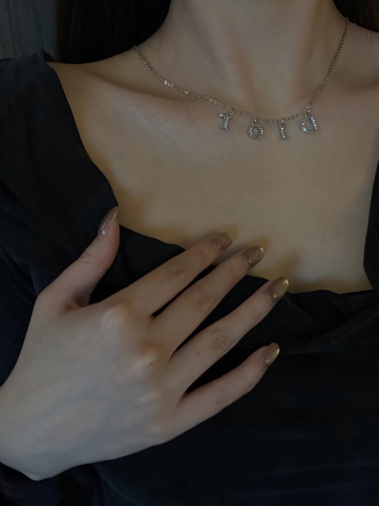 Dior Vintage Silver Logo Crystal Necklace