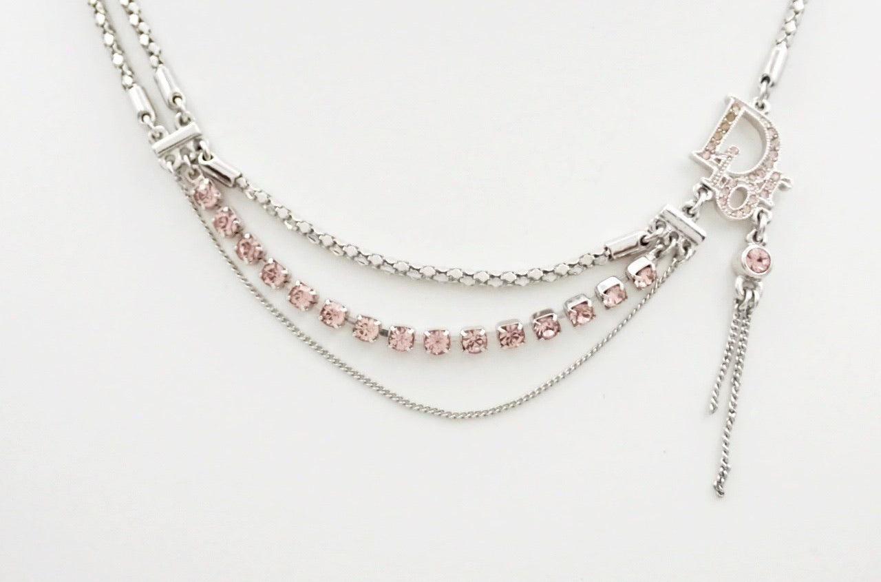 Dior Crystal Logo Multi-Chain Pendant Necklace