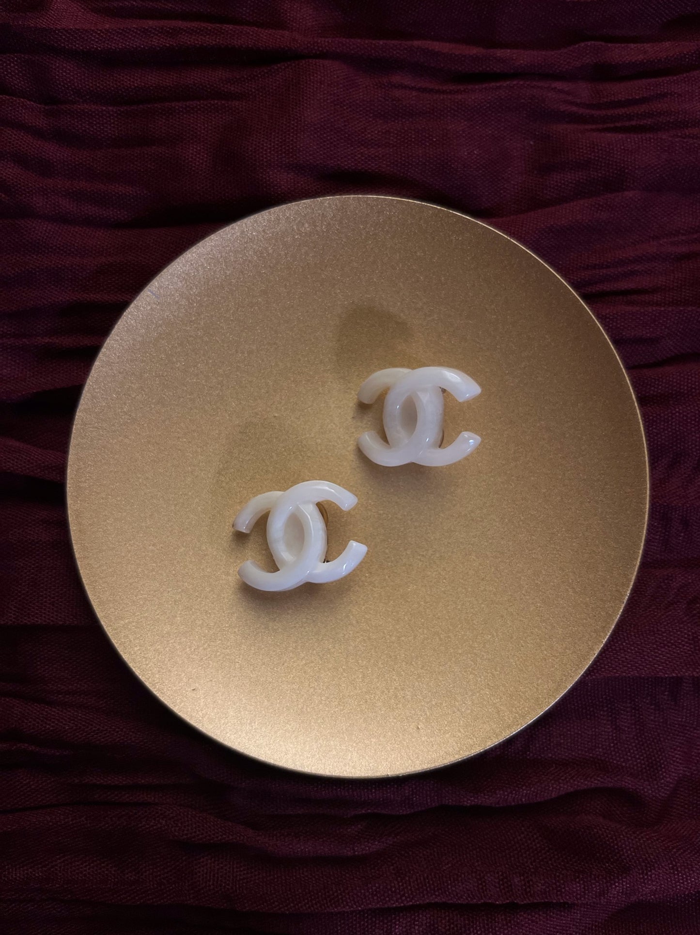 Chanel 2002 Milky White Faux Jade CC Clip-On Earrings