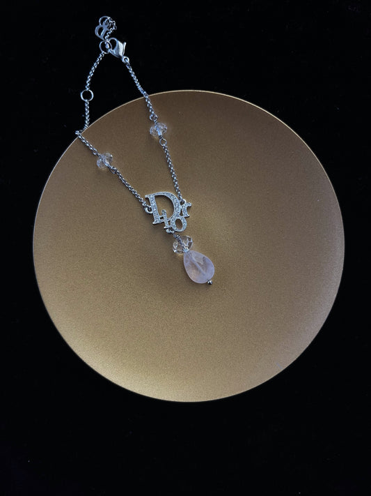 Vintage Dior Pink Chalcedony Crystal Logo Bracelet