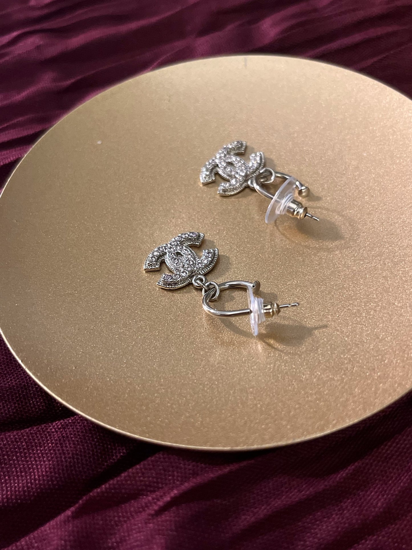 Chanel 2008 Double-Layer Pale Pink Crystal Earrings in Light Gold Tone