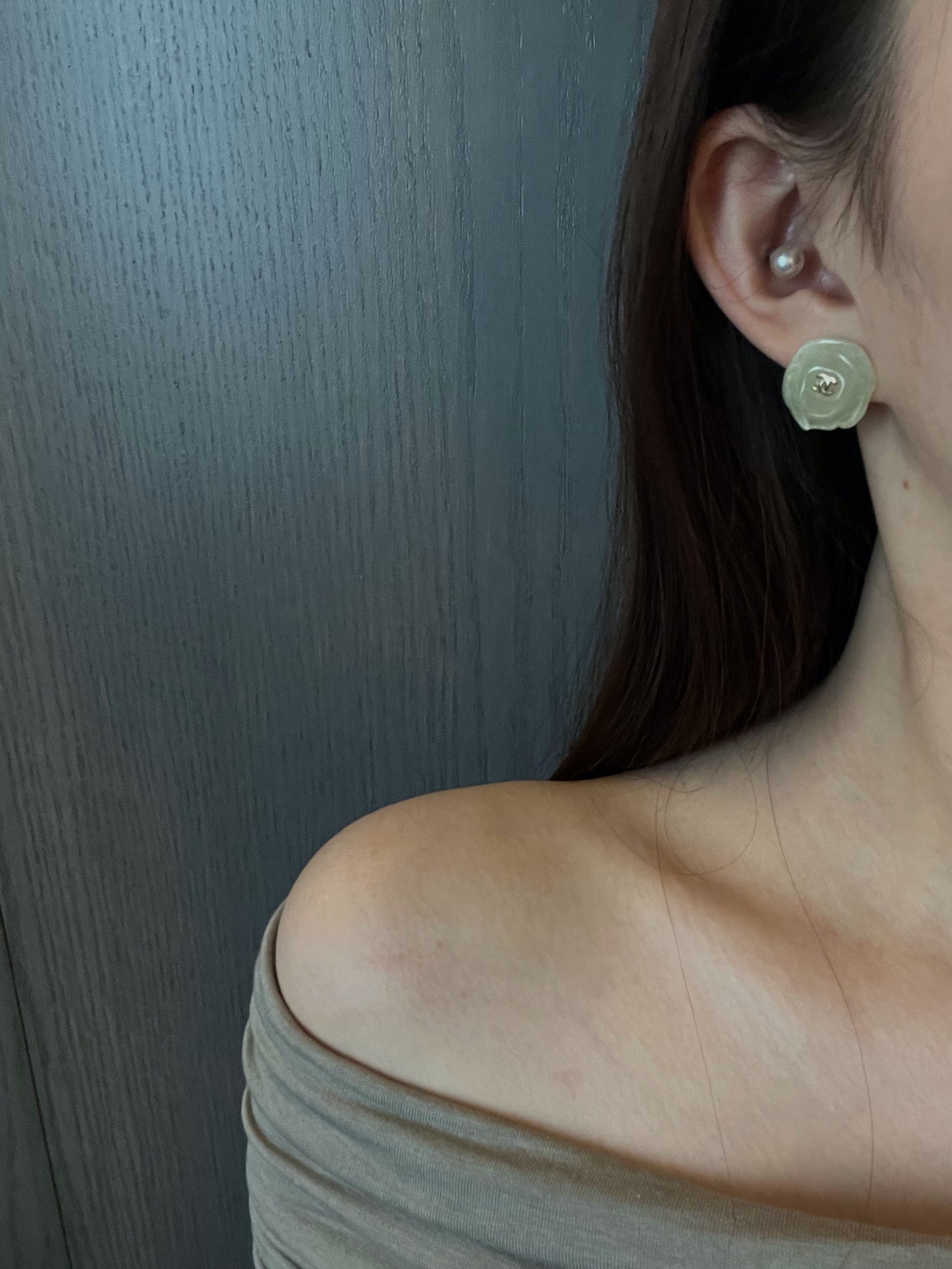 Chanel 2002 Camellia Double-C Clip-On Earrings