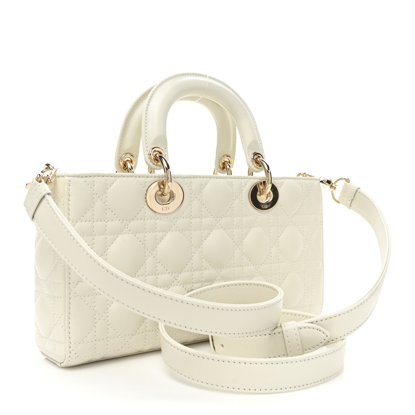 Christian Dior Cannage Lambskin Medium Lady D-Joy White