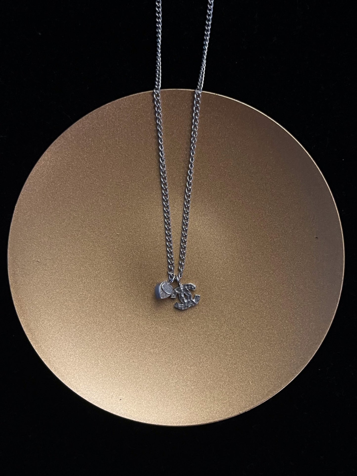 Chanel 2006 Crystal CC & Heart Charm Necklace