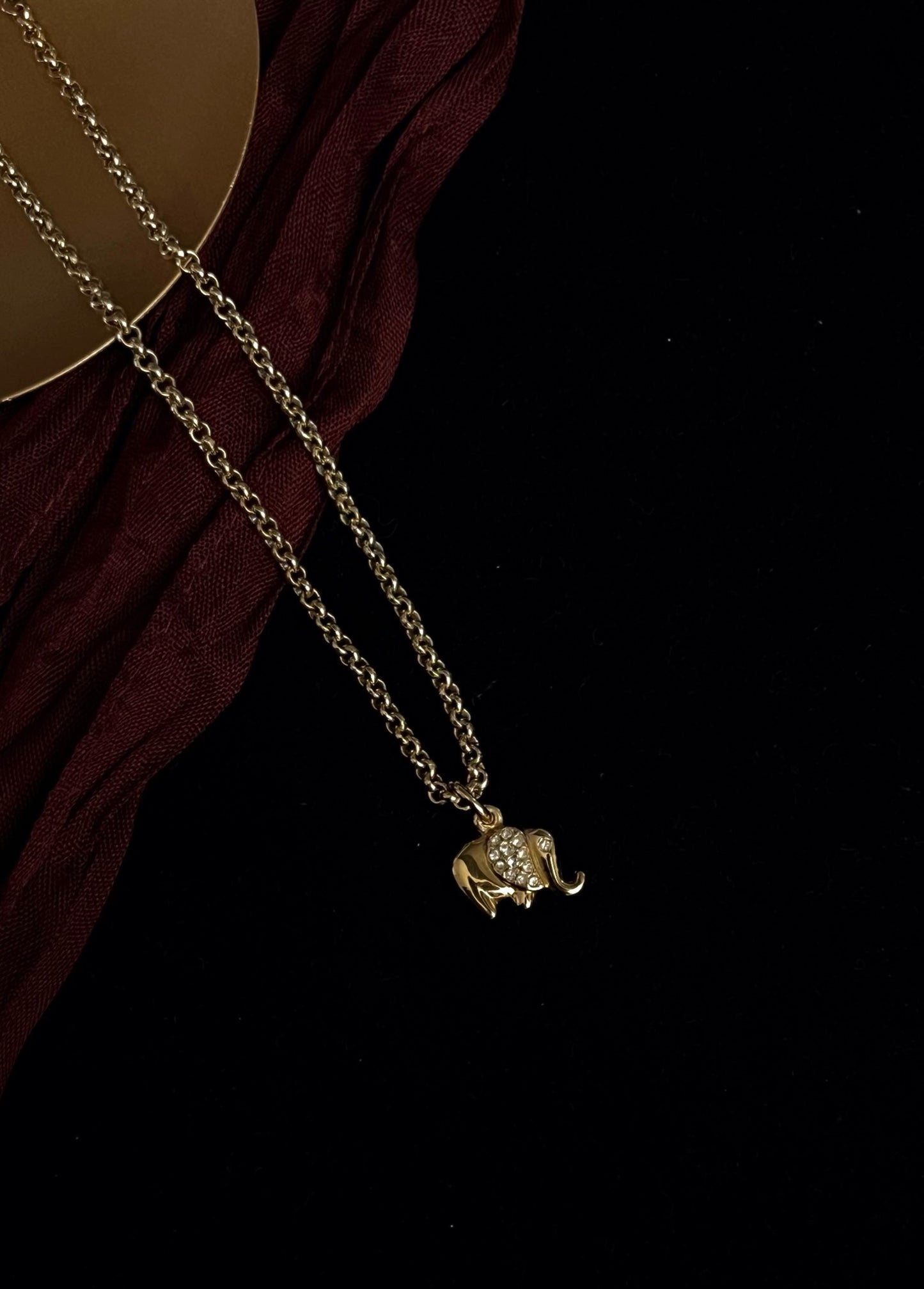 Vintage Dior Full Crystal Gold Elephant Pendant Necklace