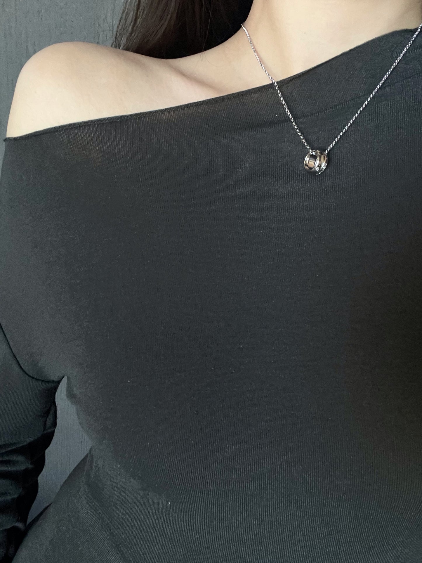 CELINE 925 Sterling Silver Logo Ring Pendant Necklace