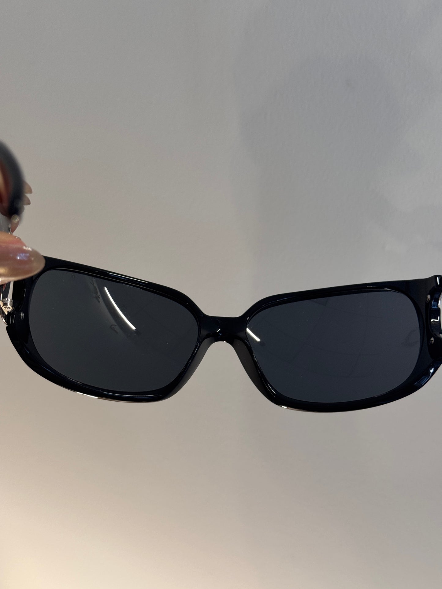 Chanel Mid-2000s "Gilded Arc" Gold Open-CC Rectangular Sunglasses
