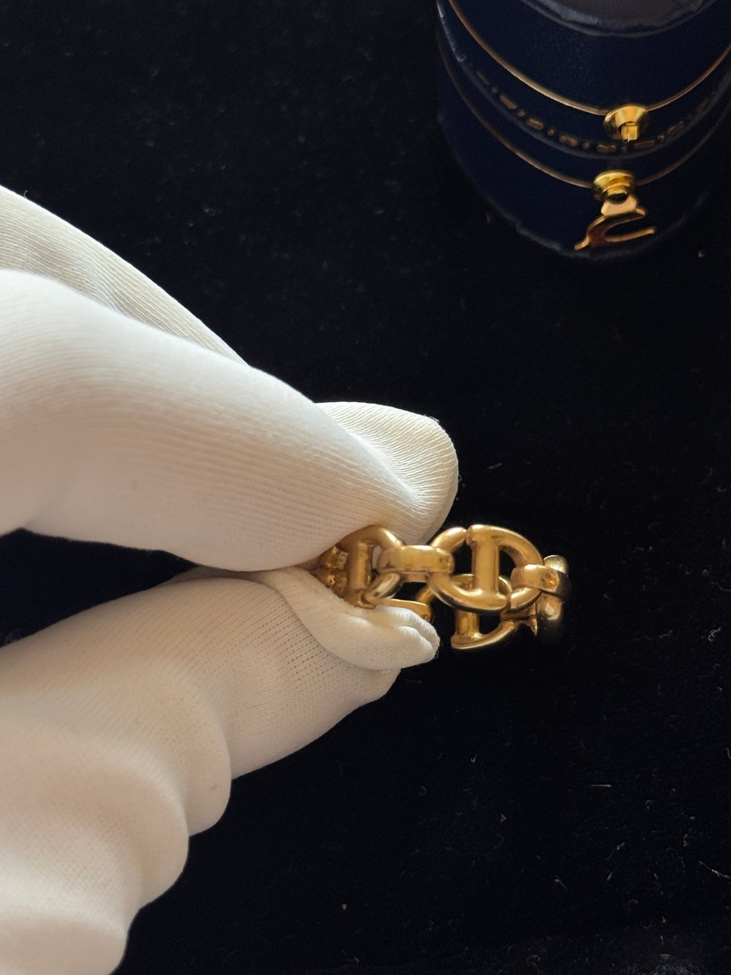 Christian Dior 2020s "Anchor Chain" CD Navy Gold-Finish Chain Link Ring