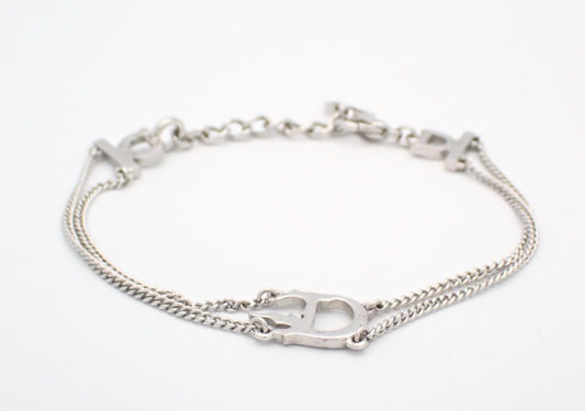 Vintage Dior Double Chain Fire Design Logo Bracelet