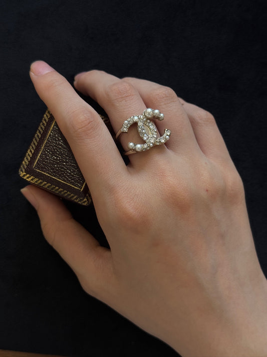 Chanel Crystal Crystal and Pearls CC Statement Ring