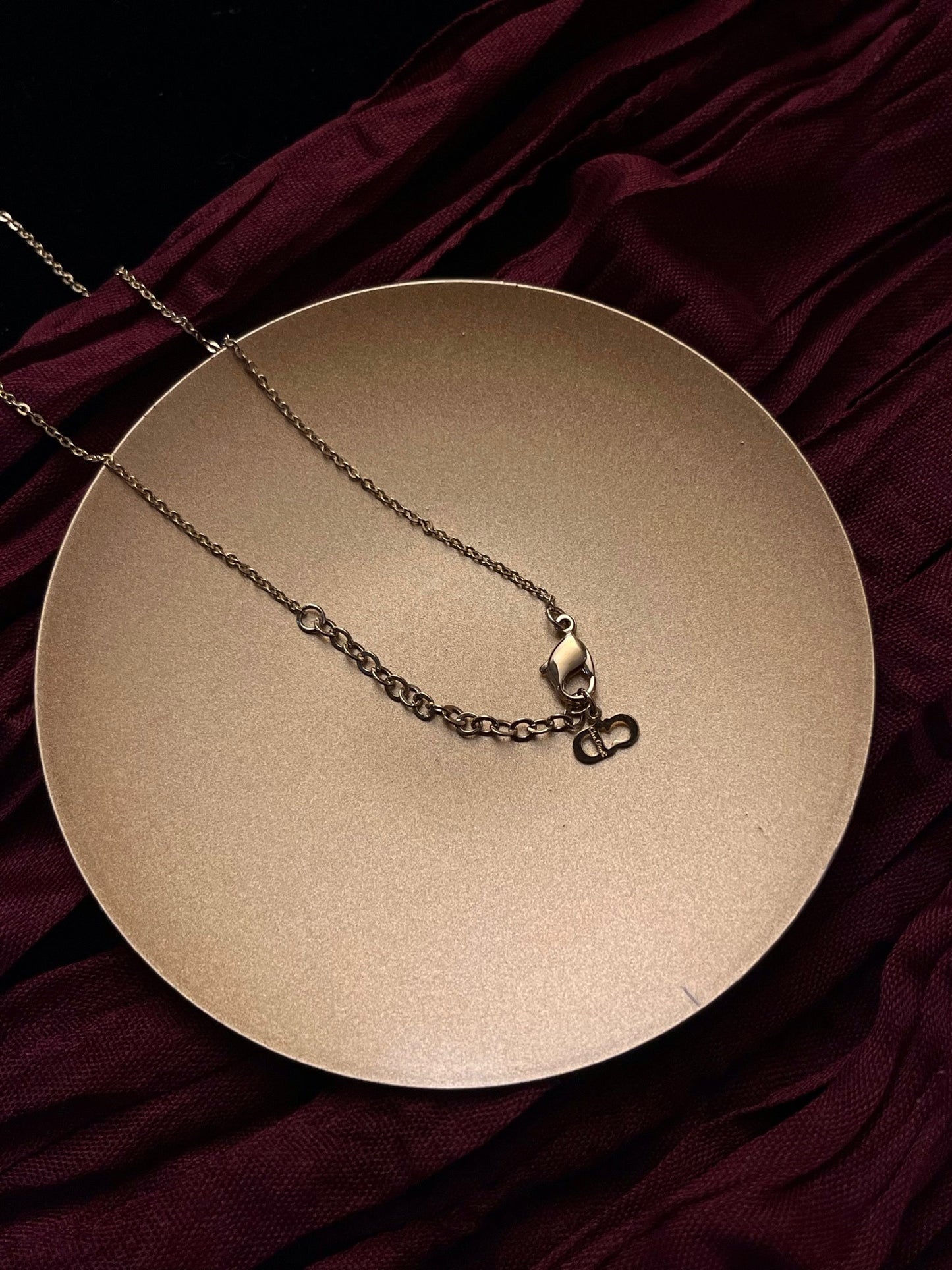 Vintage Dior Gold-Tone Vertical Crystal Logo Pendant Necklace