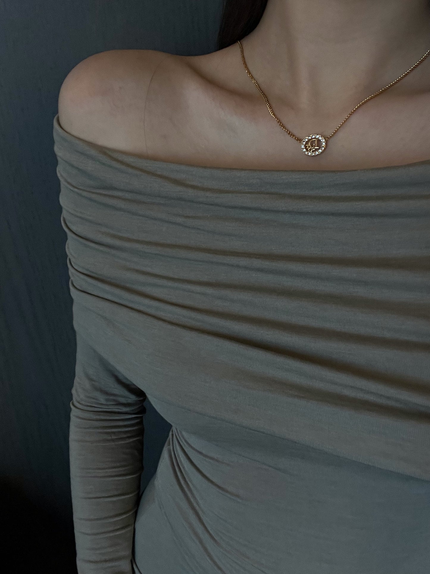 Vintage Dior Crystal Oval Pendant Necklace