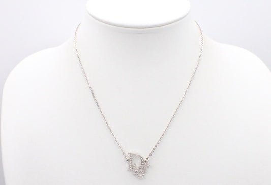 Dior Silver-Tone Rhinestone Logo Necklace