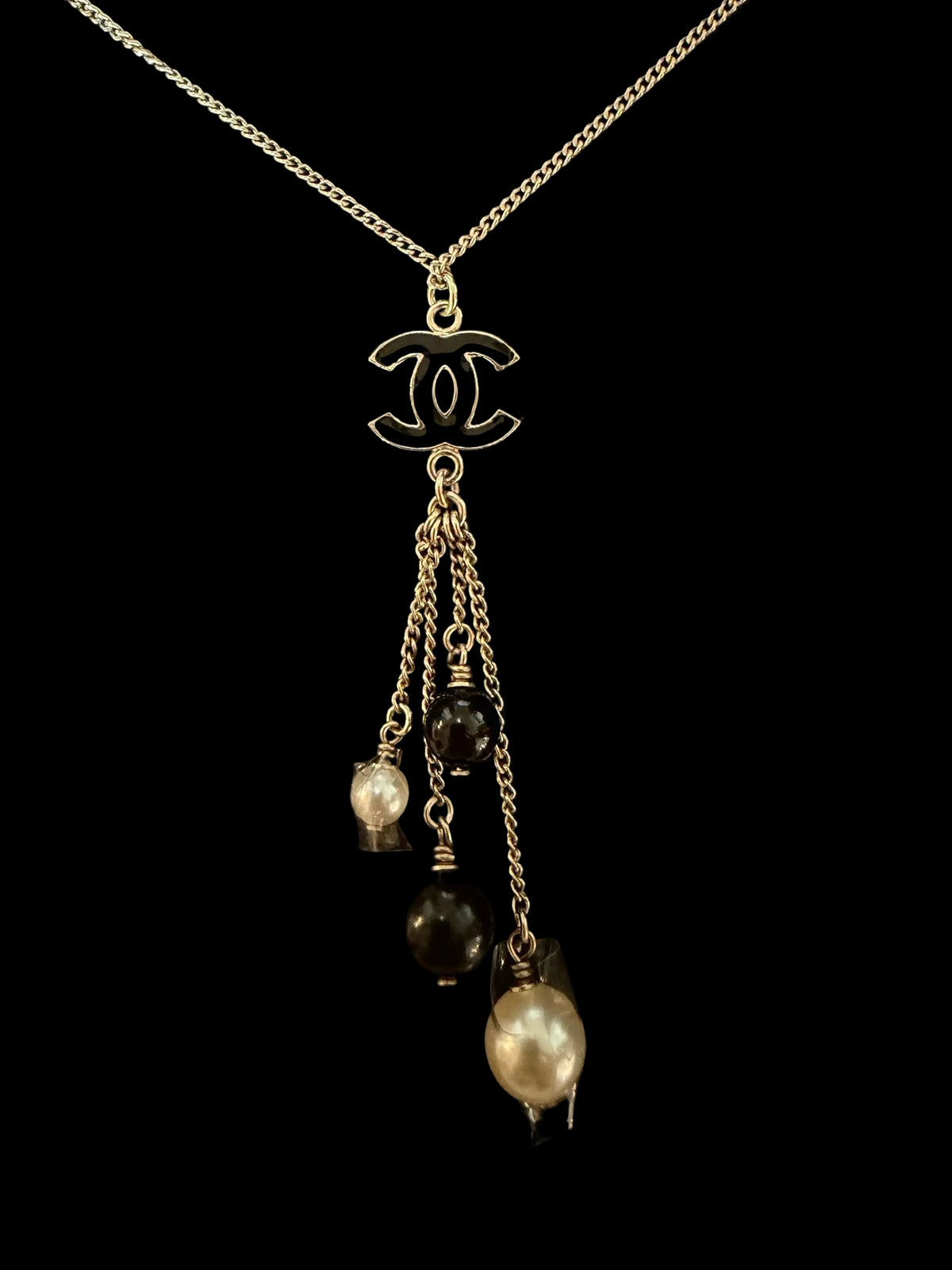 Chanel 2018 CC Pearl & Chain Tassel Necklace