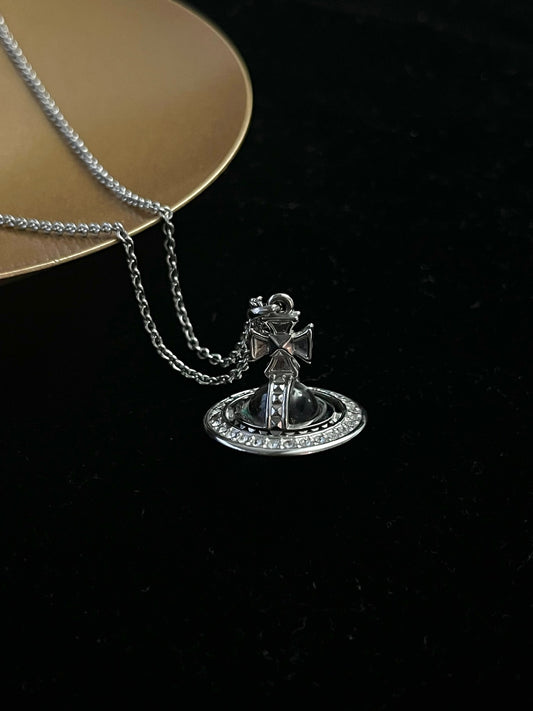 Vivienne Westwood Silver Orb Crystal Pendant Necklace