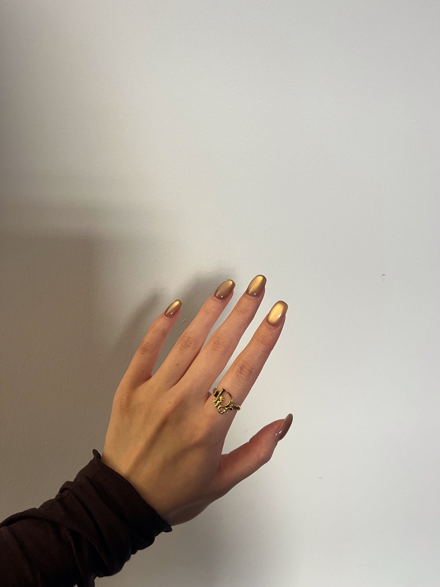 Vintage Dior Gold-Tone “D” Charm Ring with Crystal Accent