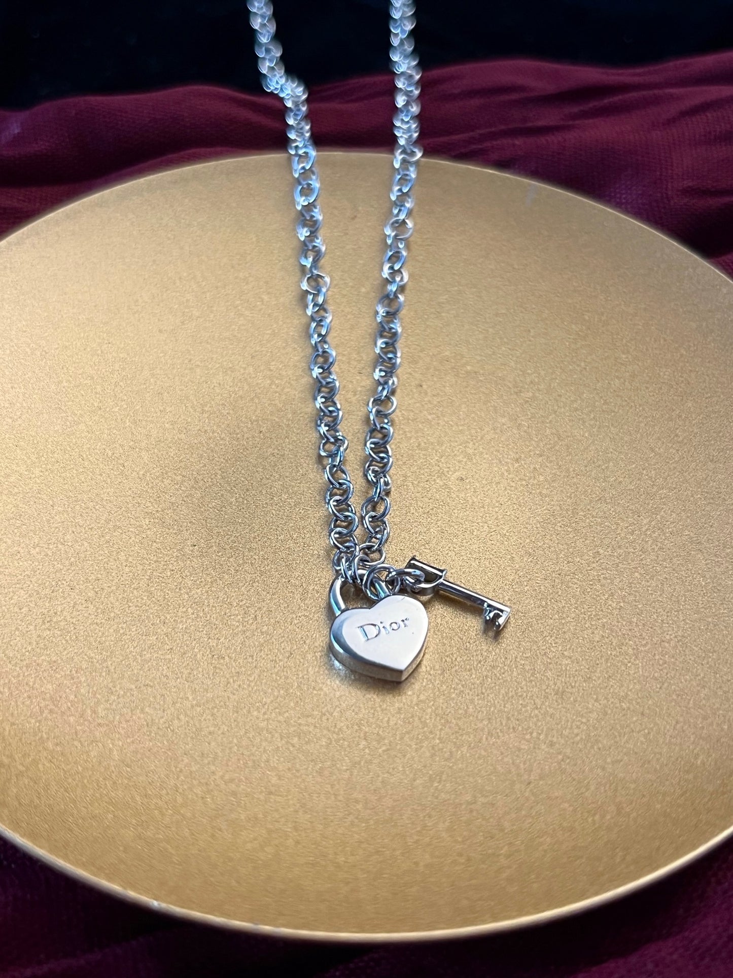 Vintage Dior Silver Heart Lock Necklace