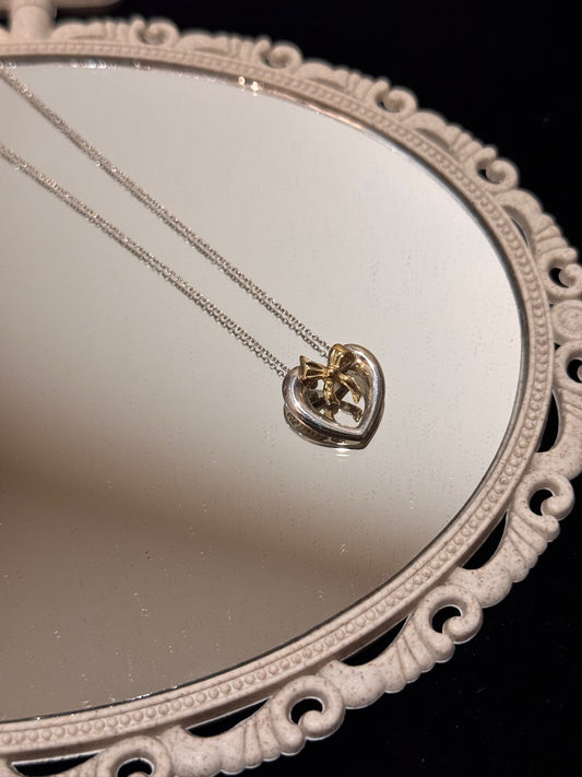 Tiffany & Co. Two-Tone 925 Heart Bow Pendant Necklace