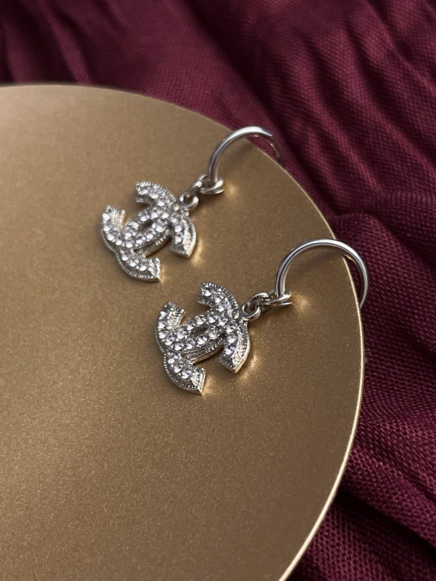 Chanel 2008 Double-Layer Pale Pink Crystal Earrings in Light Gold Tone