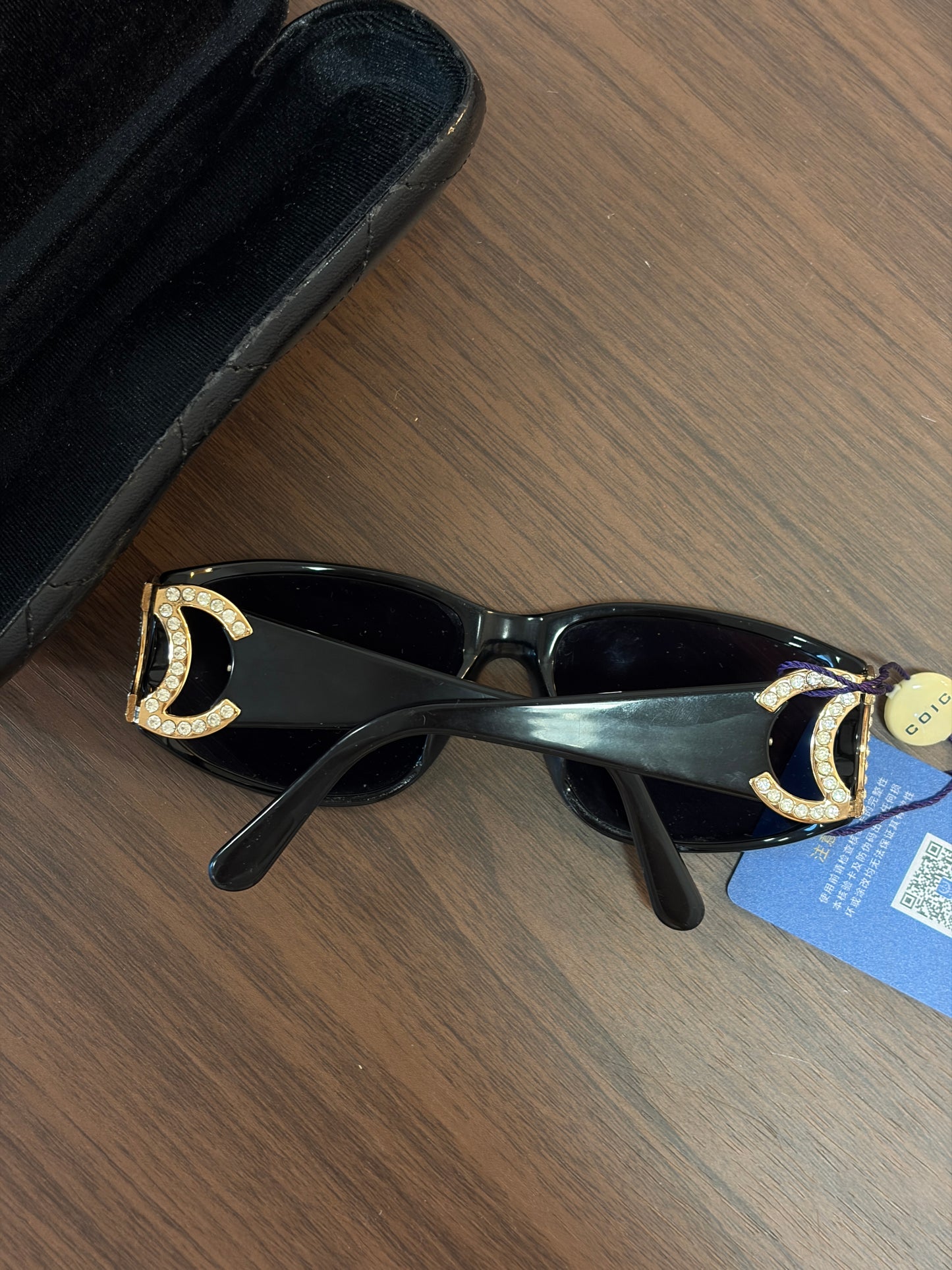 Chanel Gold Full Diamond CC Black sunglasses