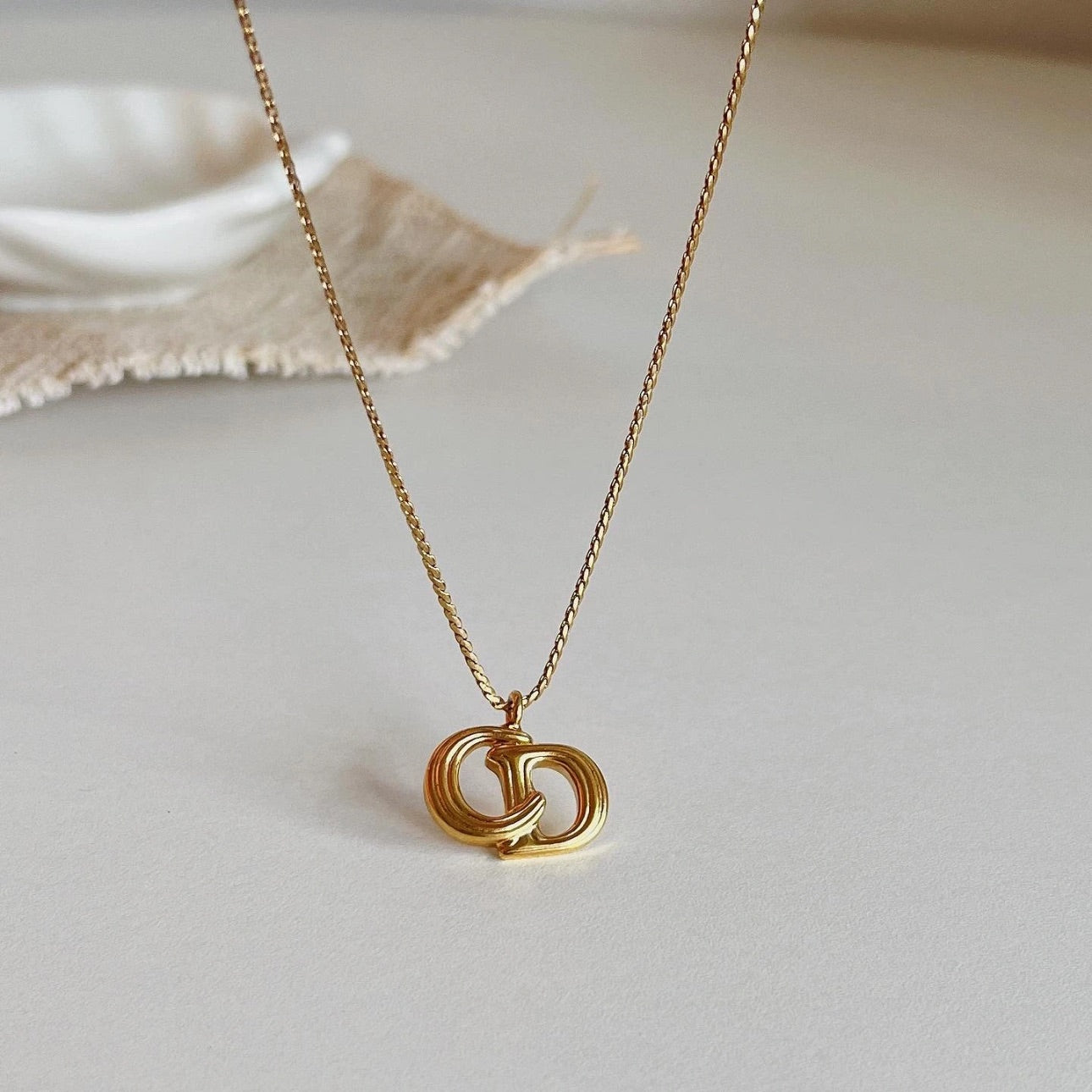 Dior Vintage Gold Interlocking “CD” Pendant Necklace