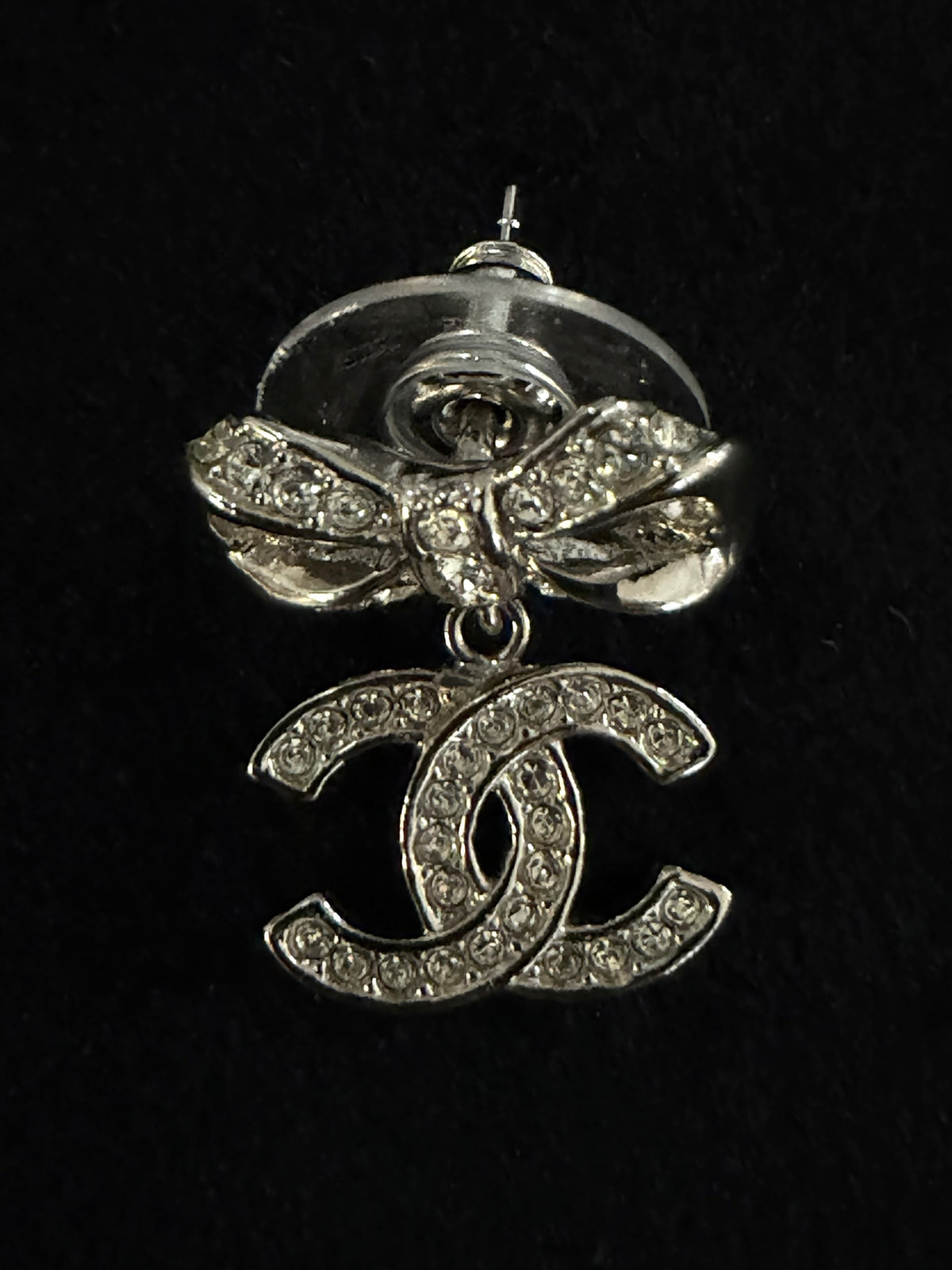 Chanel Crystal Bow CC Drop Earrings
