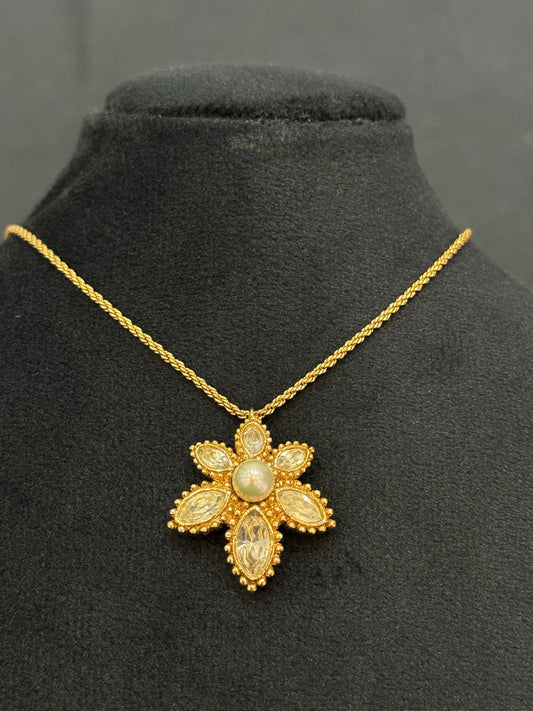 Vintage Dior Baroque Crystal Flower Pendant Necklace