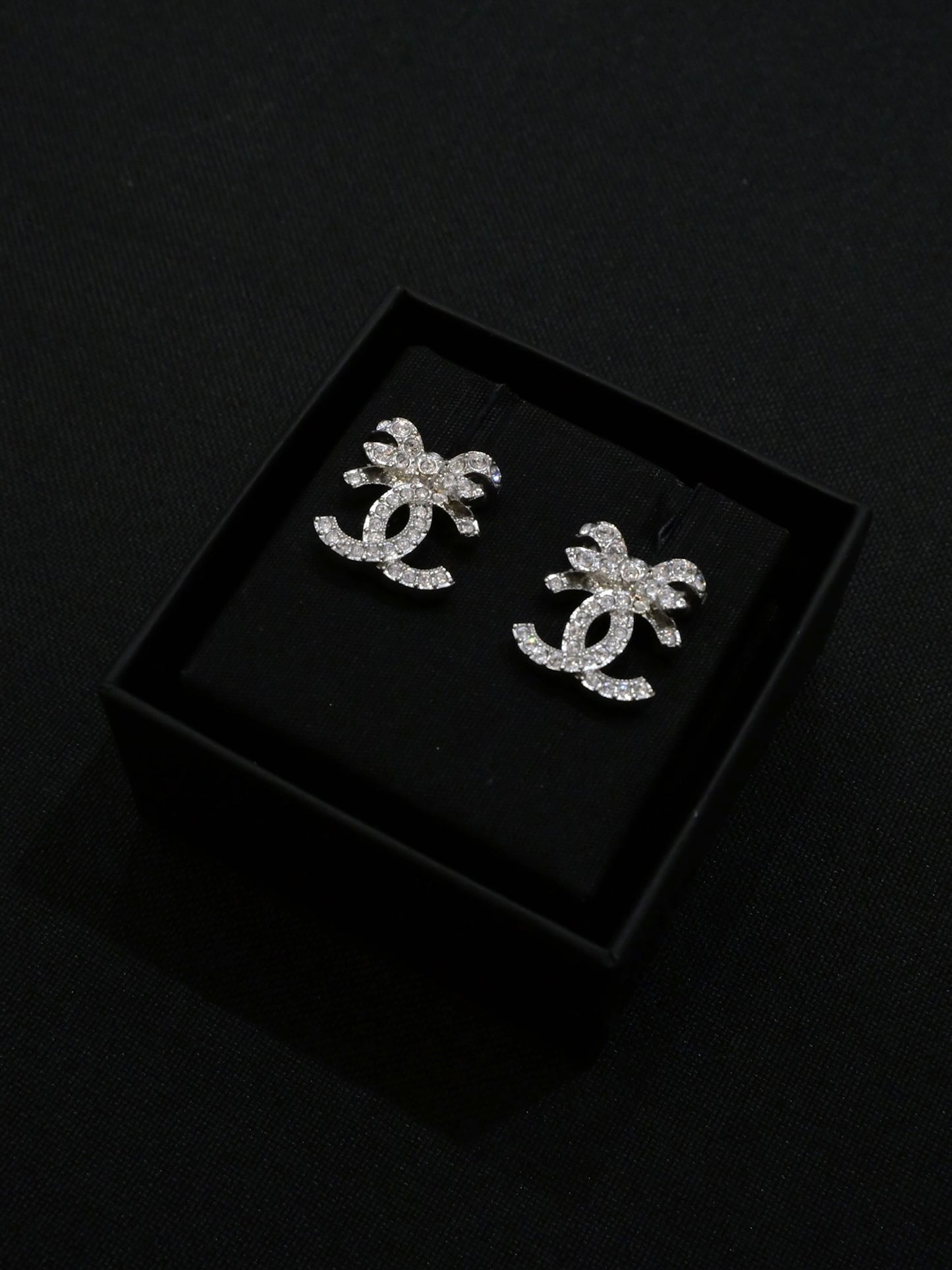 Chanel 2024 Crystal-Embellished Bow CC Stud Earrings