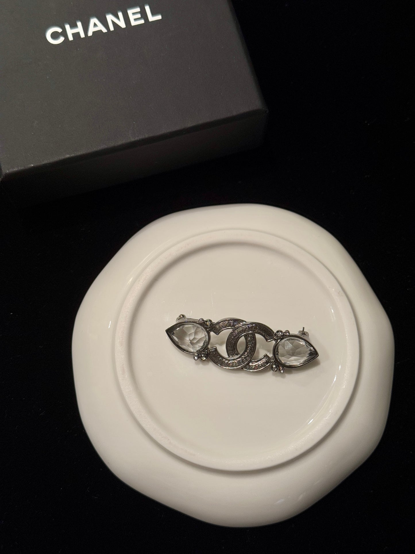Chanel 2010s Crystal Teardrop CC Logo Brooch