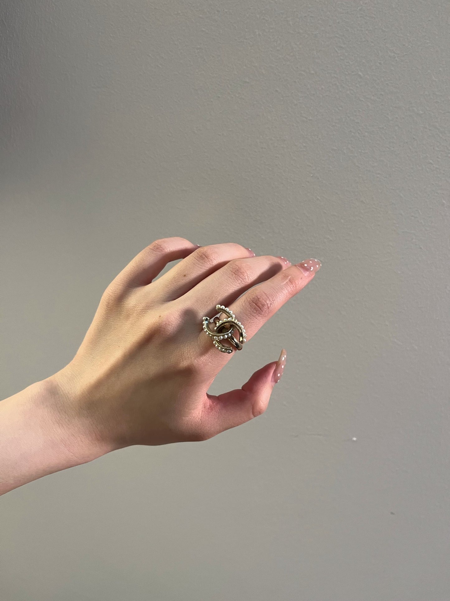 Chanel 2013 Pearl Double CC Logo Ring