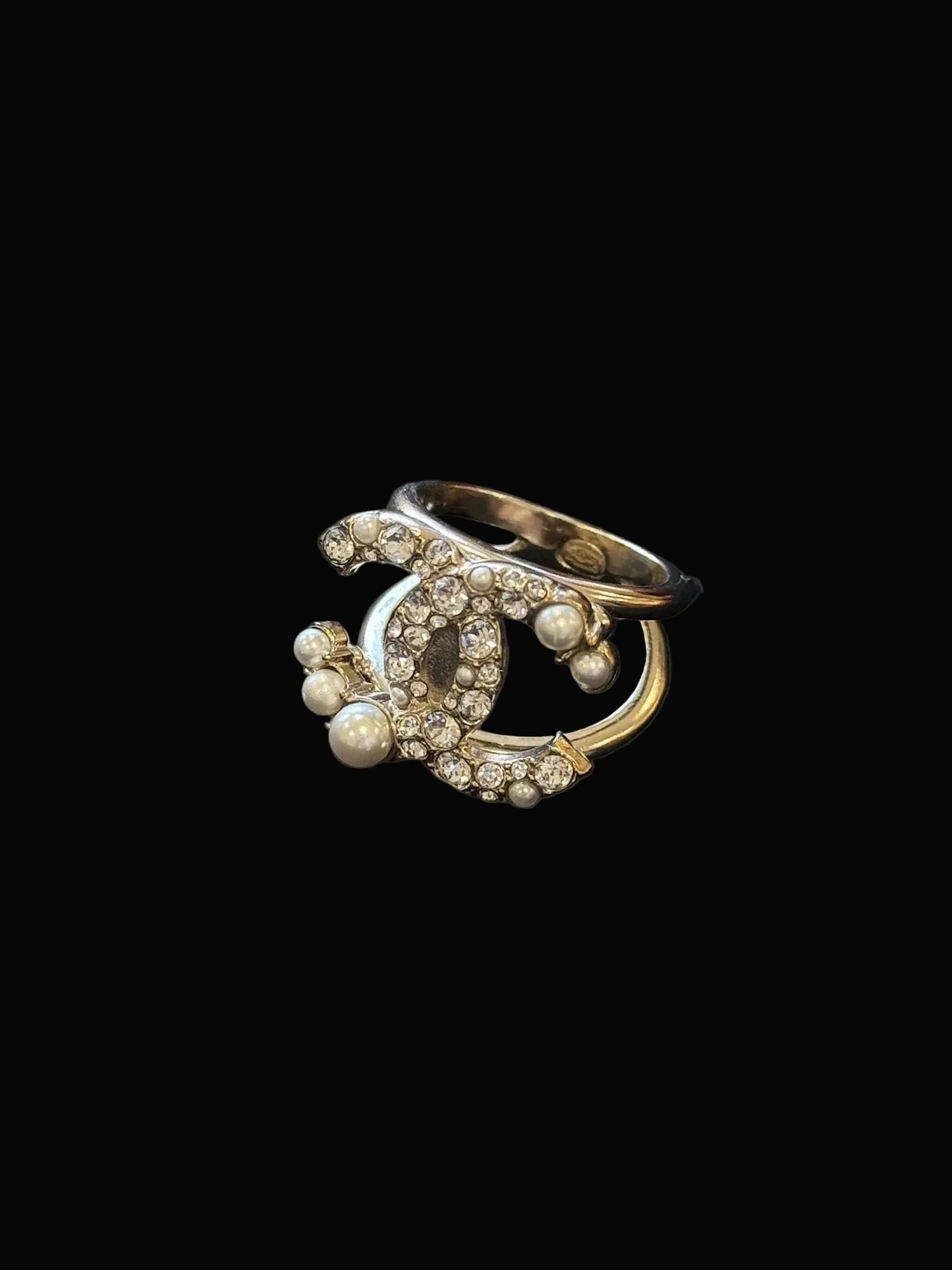 Chanel Crystal Crystal and Pearls CC Statement Ring