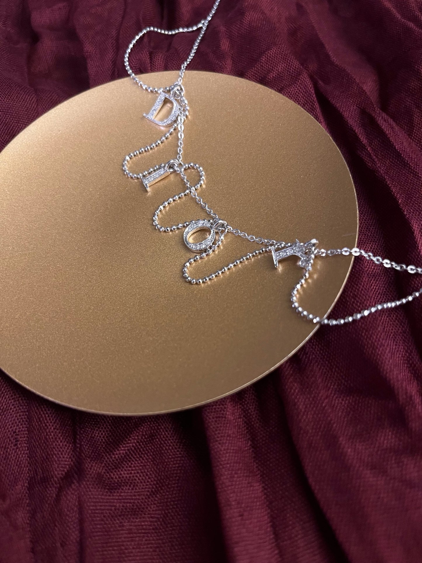 Dior Vintage Silver-Tone Crystal Letter Charm Choker