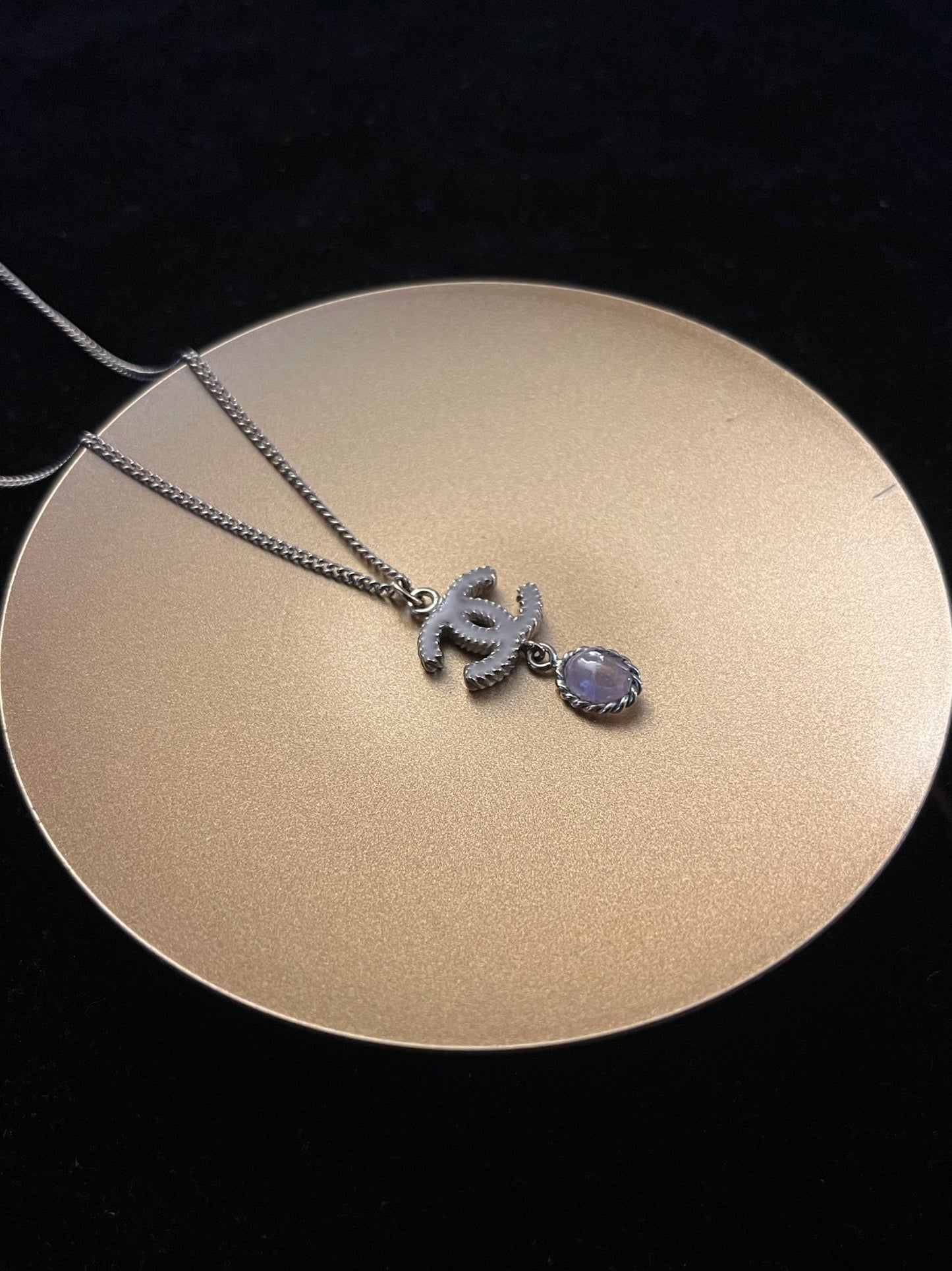 Chanel 2012 Gold CC Logo Pink Crystal Drop Necklace