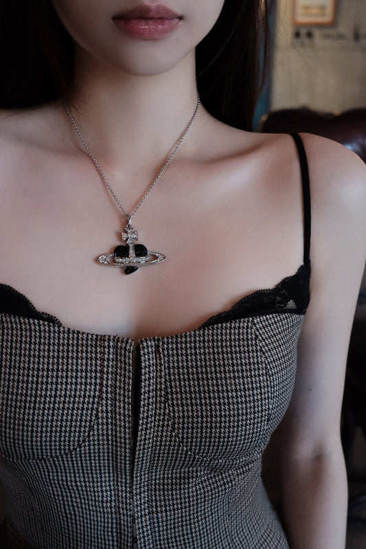 Vivienne Westwood Vintage Black Heart Giant Orb Pendant Necklace