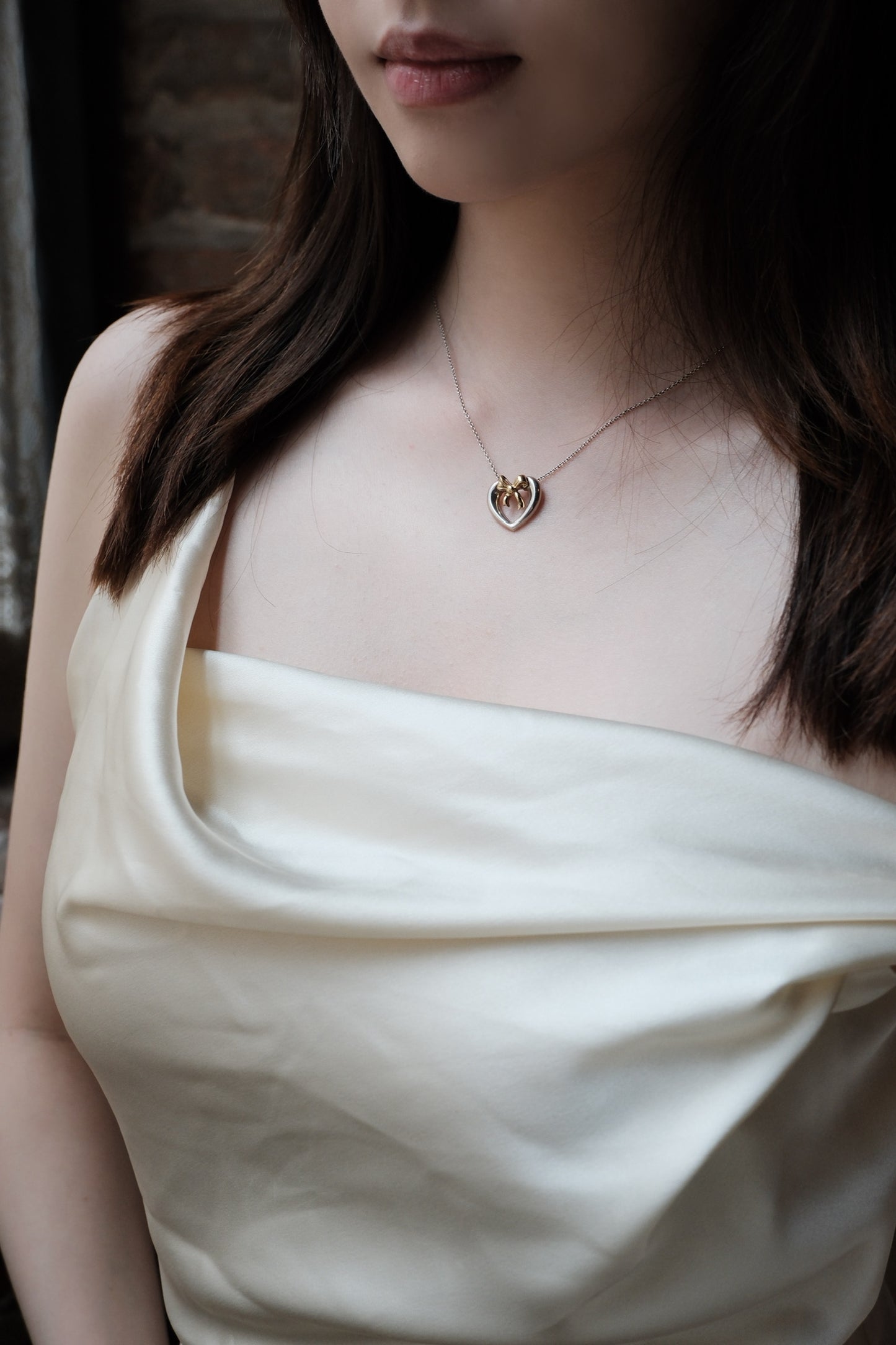 Tiffany & Co. Two-Tone 925 Heart Bow Pendant Necklace