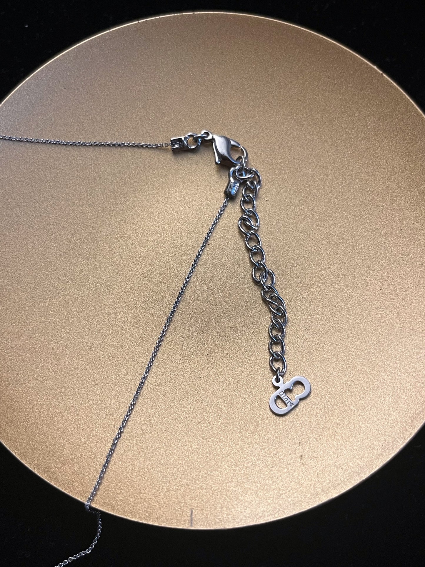 Vintage Dior Silver Logo Letter Pendant Necklace
