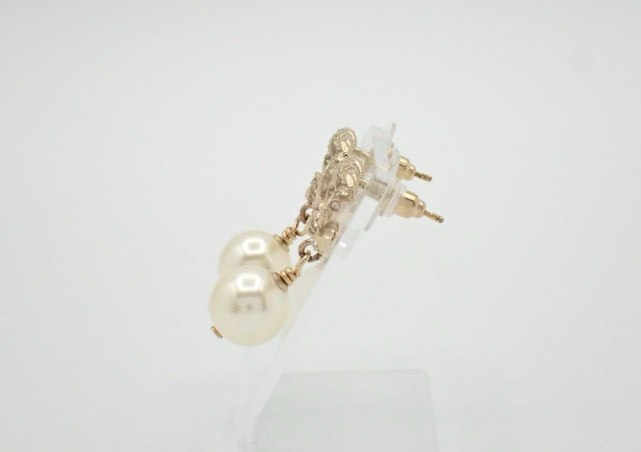 Chanel 2019 Crystal-Embellished Woven Pearl Earrings