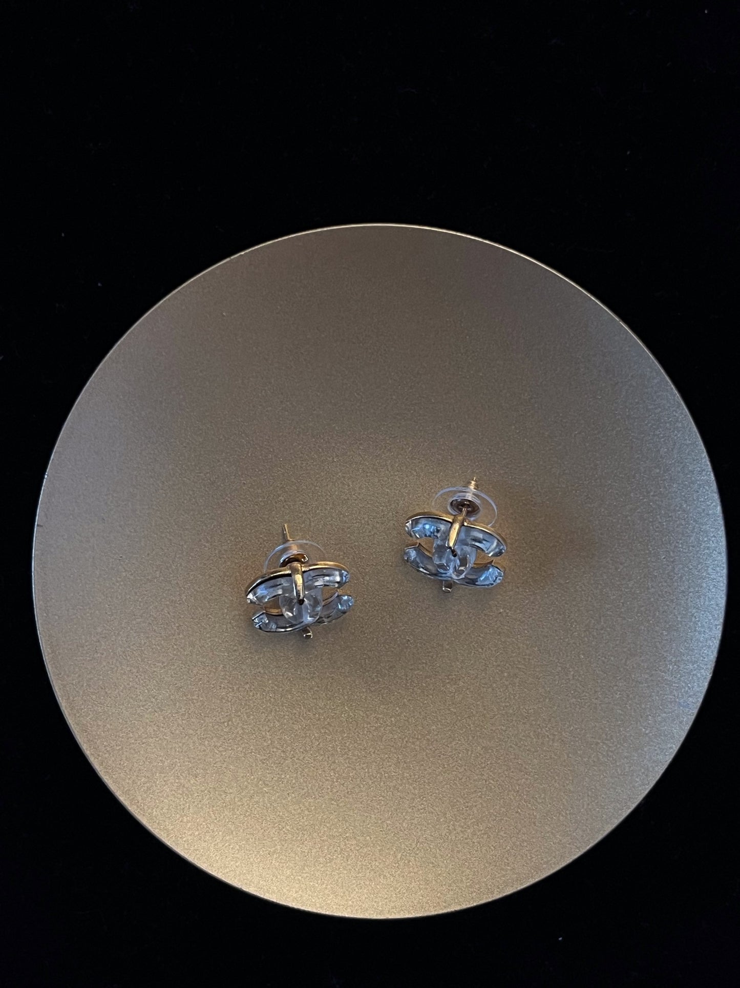 Chanel 2002 Transparent CC Plated Gold Stud Earrings