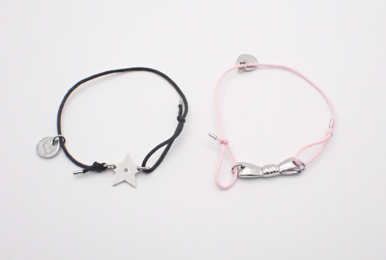 Dior Adjustable Cord Bracelet Set – Black Star & Pink Hand Charm