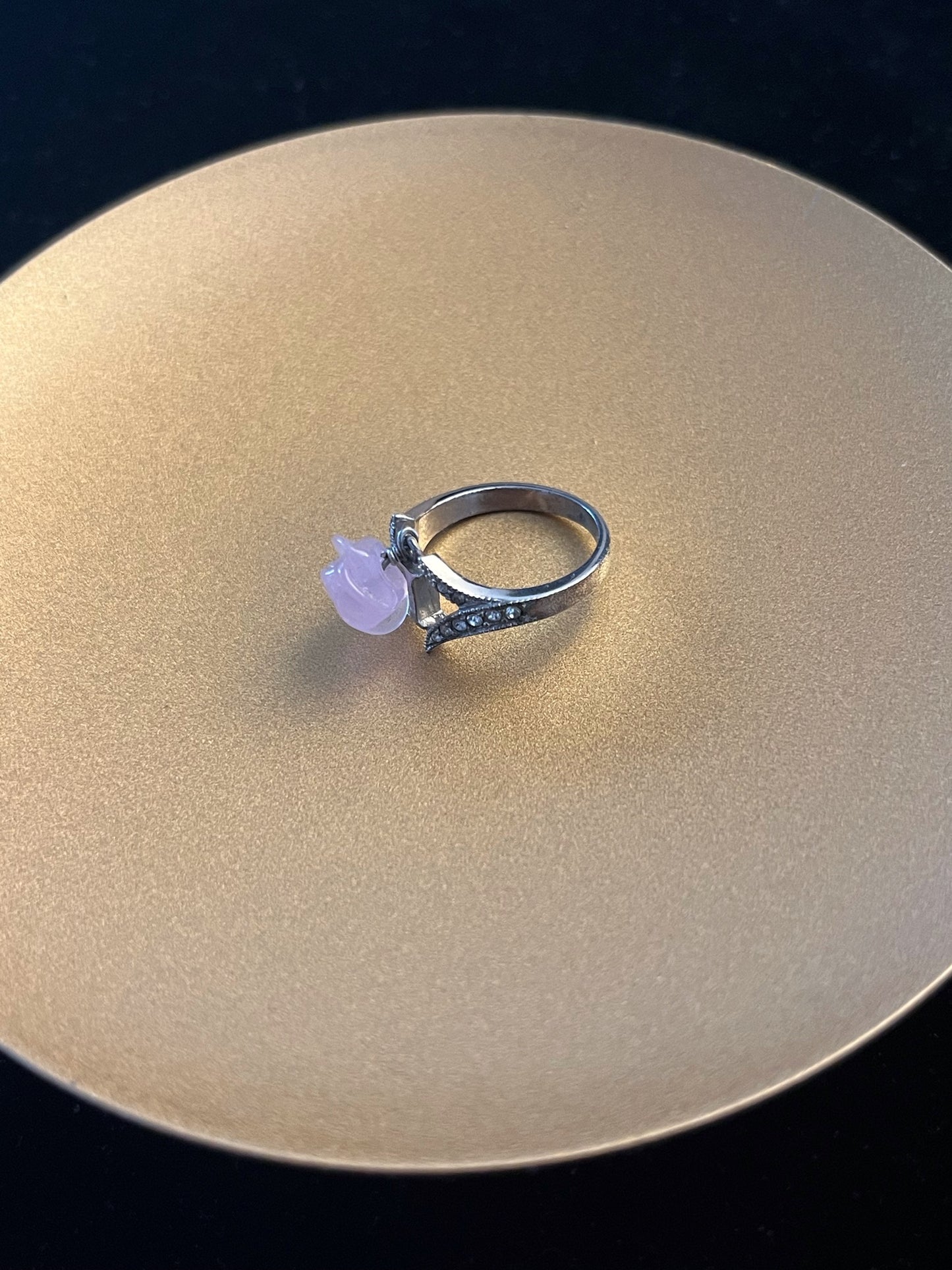 Vintage Dior Crystal Logo Ring with Pink Charm – Silver Tone